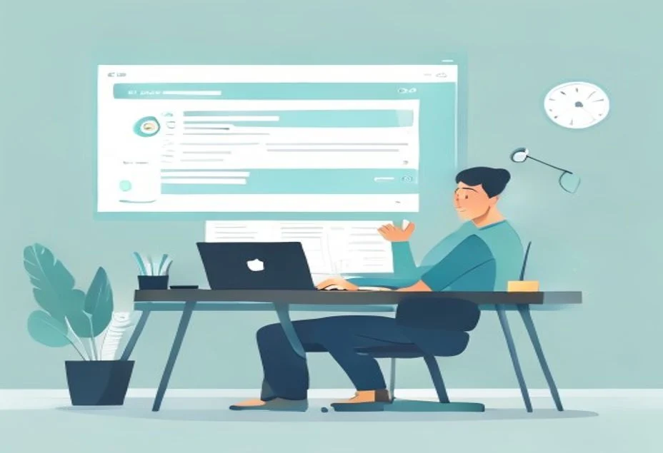 Propietario de pyme revisando el impacto del SEO para pymes con Google SGE en su ordenador